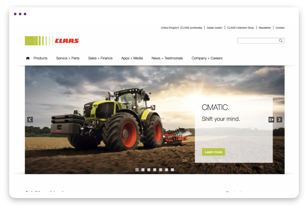 CLAAS desktop site page screenshot 