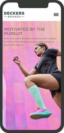 Schermata del sito web mobile di Deckers Brands