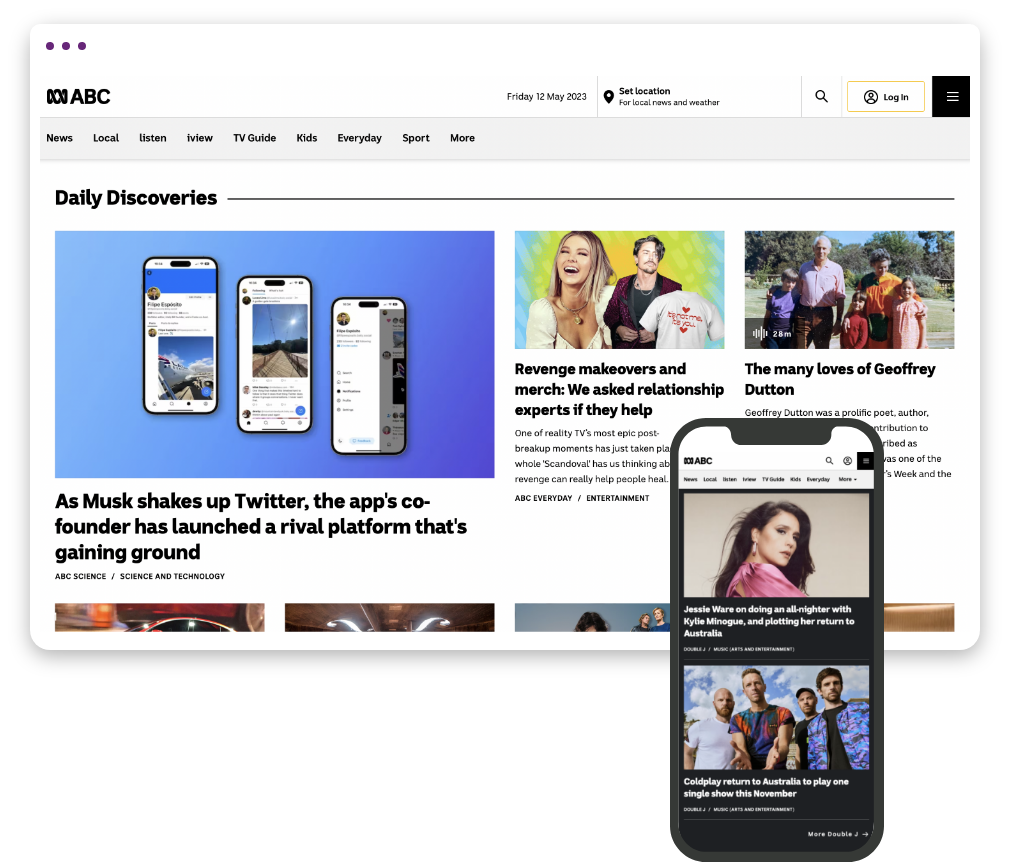 ABC desktop mobile site page screenshot 