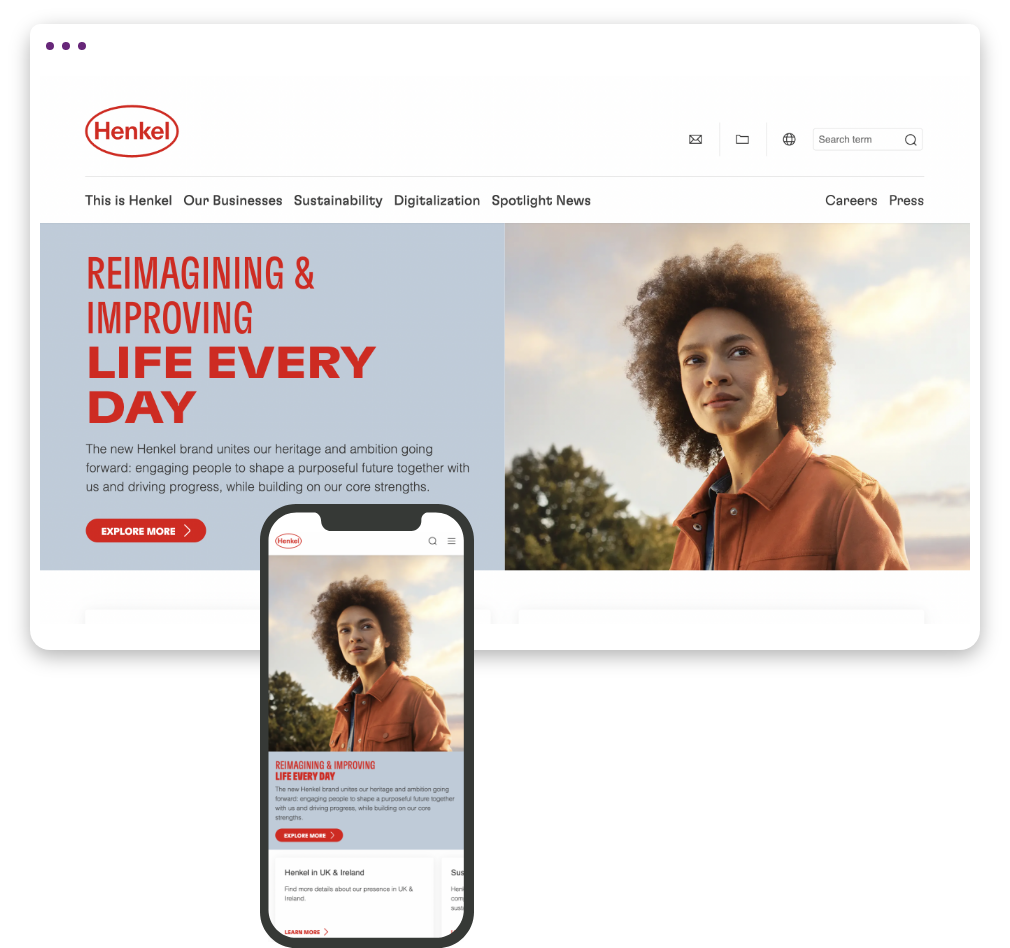 Schermata della pagina del sito desktop mobile di HENKEL