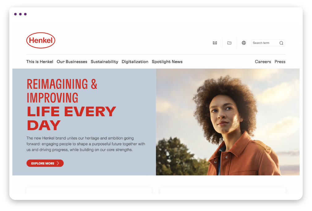 Schermata della pagina del sito desktop di HENKEL