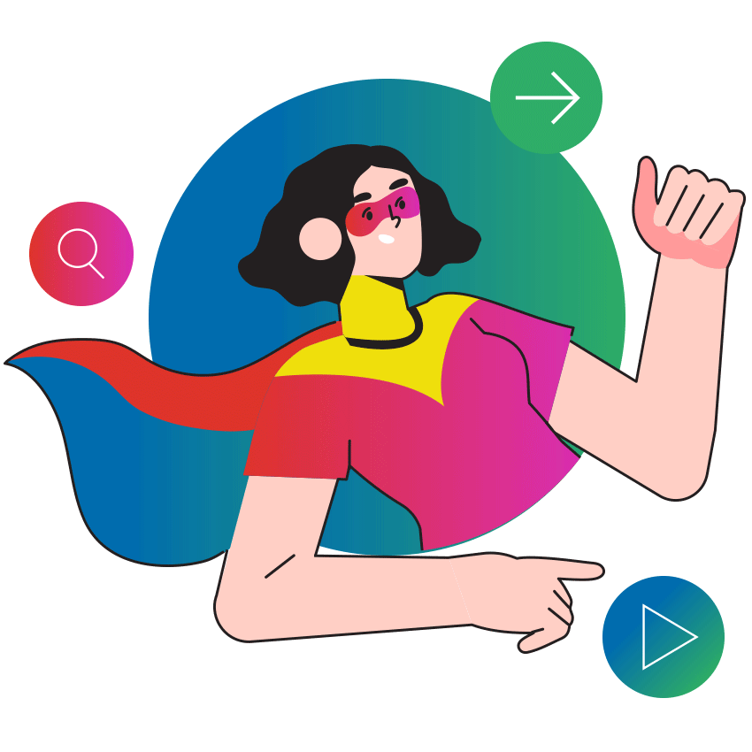 elevated experience animation circle woman superhero square 