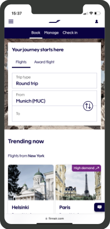 Finnair mobile website screenshot