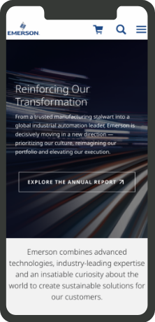 Schermata del sito web mobile di Emerson