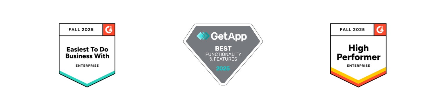 Best to do Business with- High Performer - Best Functionality and Features - G2 and GetApp