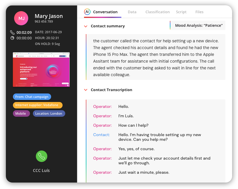 Call Transcription & AI Contact Classification