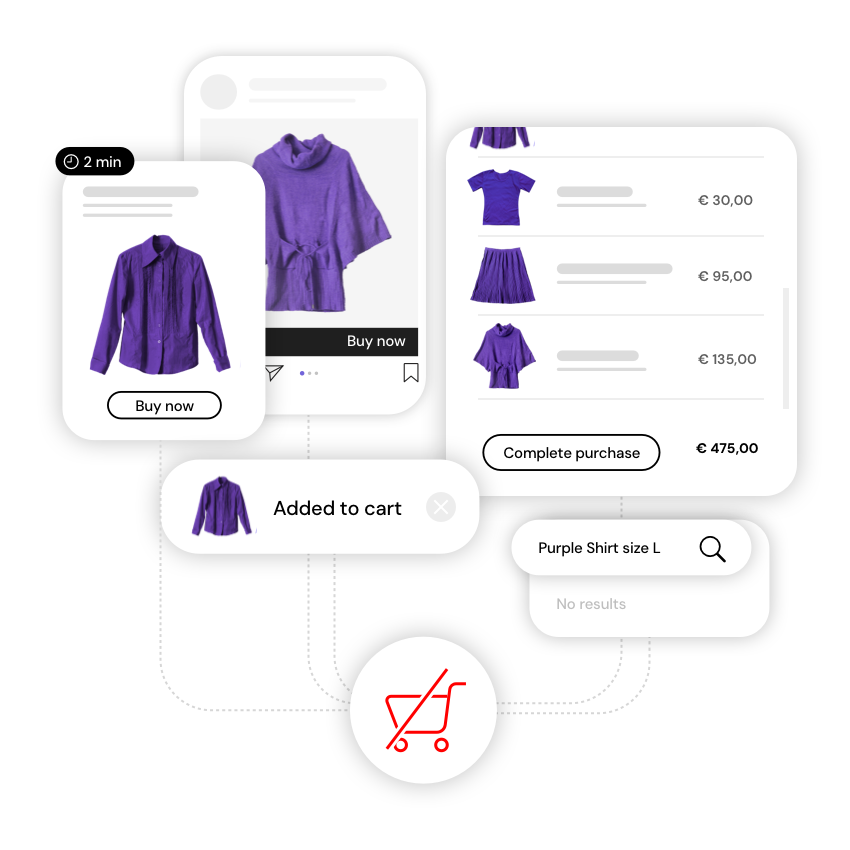 Shopping interface displaying purple clothing items
