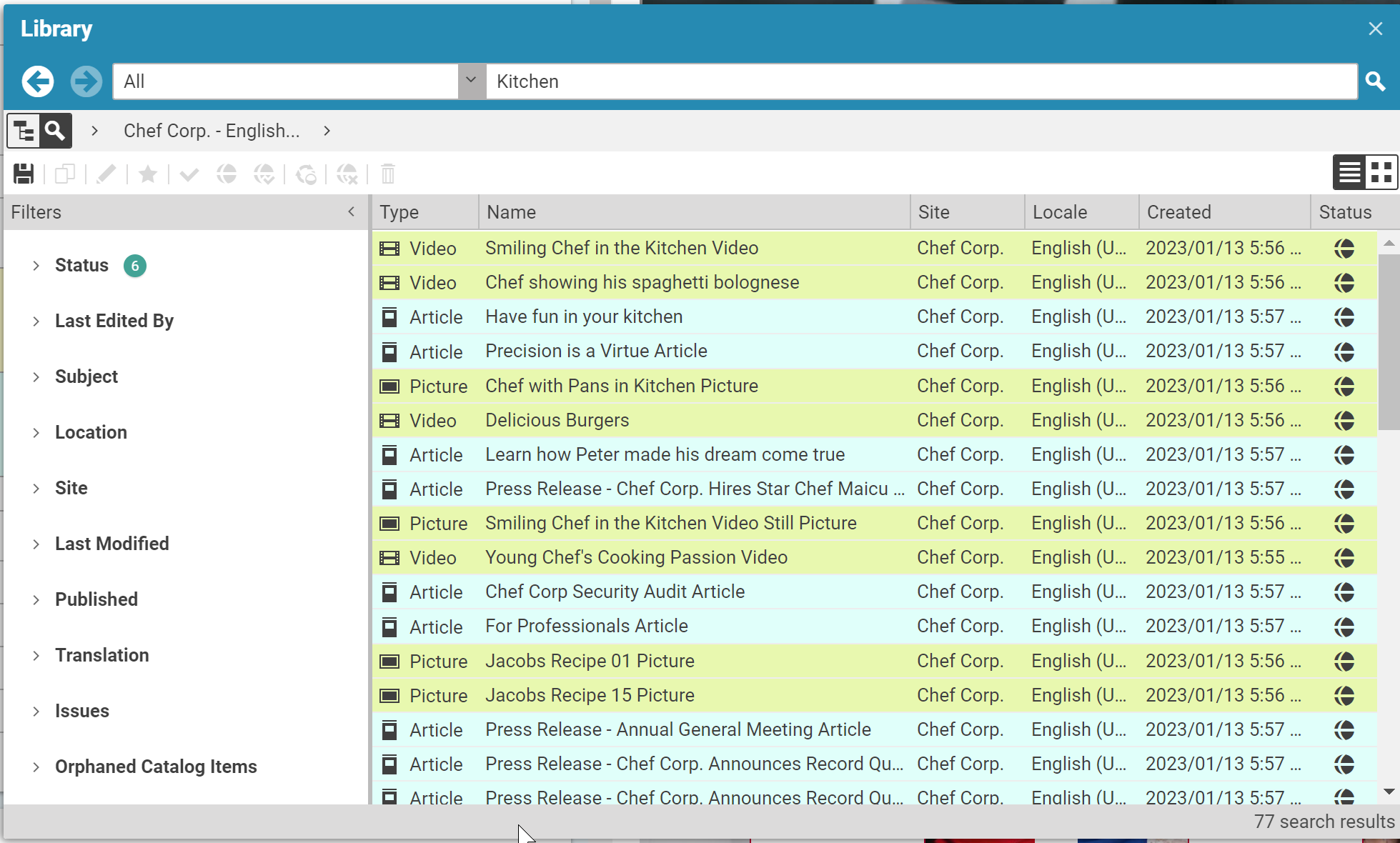 Screenshot of color coded enabled results