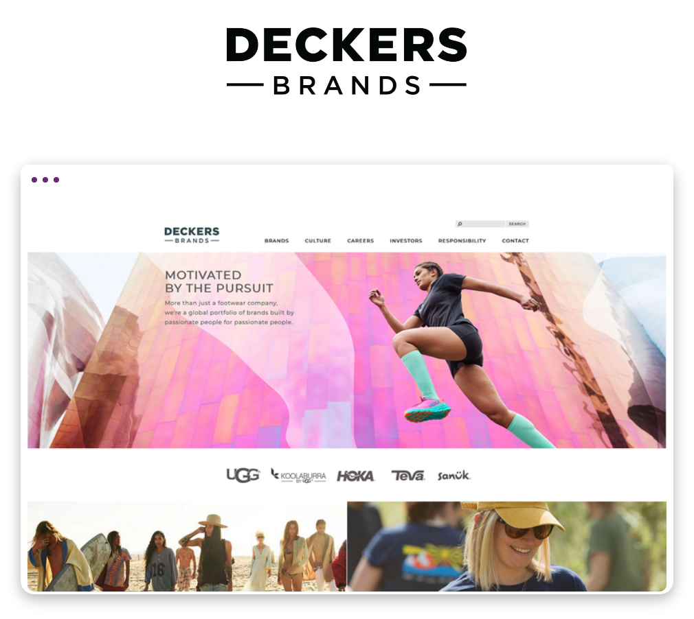 Deckers Desktop-Screenshot Beispiel der Website