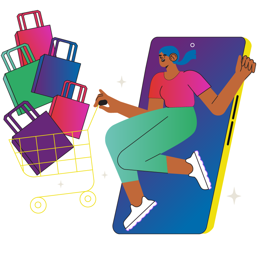 E-Commerce Frau beim Online-Shopping auf einem Smartphone quadratisches Format