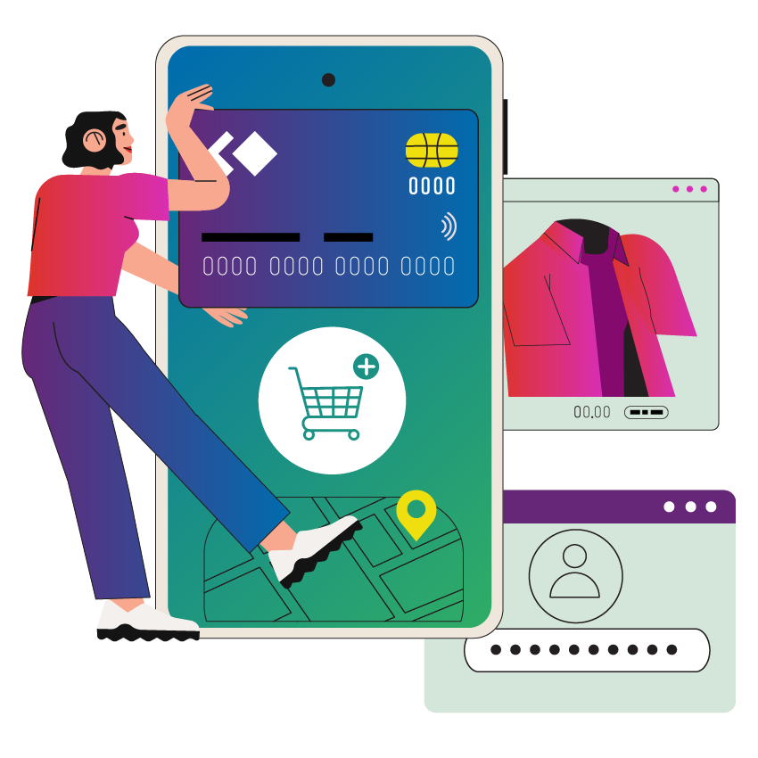 Frau beim Online-Shopping im Einzelhandel auf dem Telefon quadratisches Format