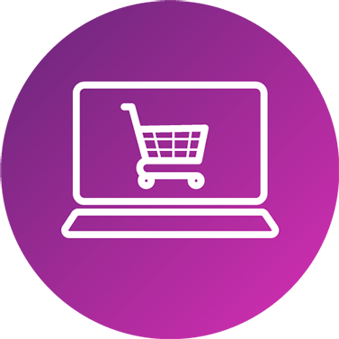 Online-Shop-Icon weißes Symbol mit lila Farbverlauf im Kreis