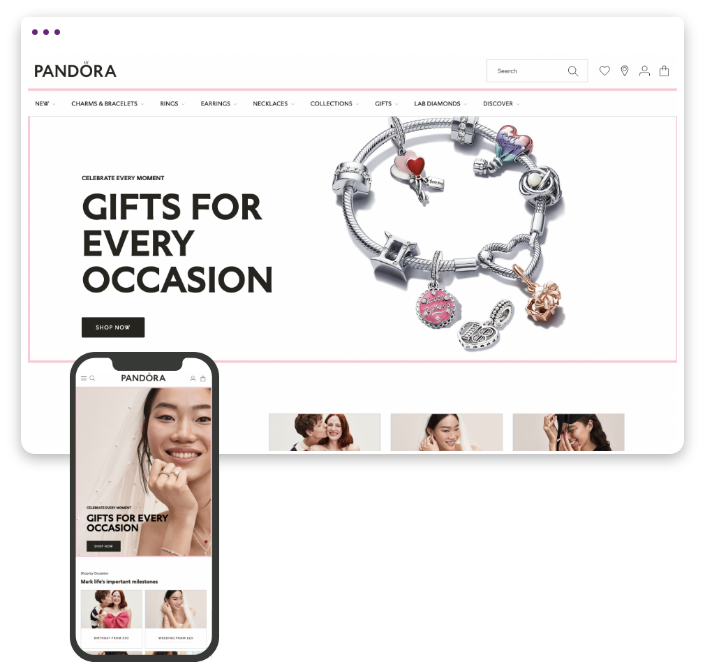 PANDORA Desktop- und Mobile-Seite Screenshot