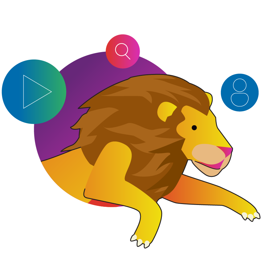 Echtzeit-Personalisierung Quadratisches Abzeichen mit einem Löwen im Kreis