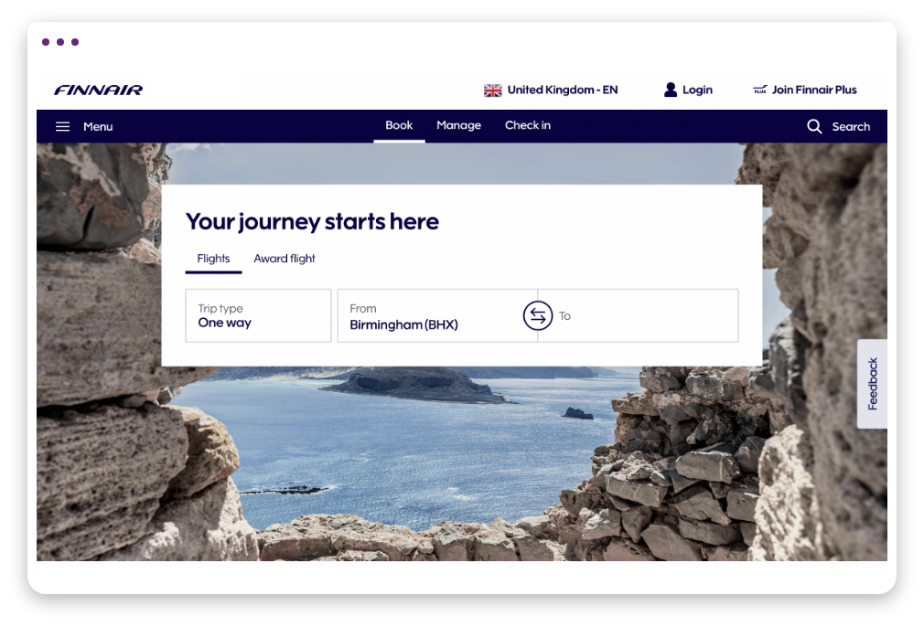 FINNAIR desktop site page screenshot 