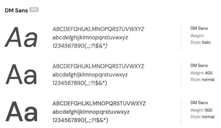 DM Sans typography example