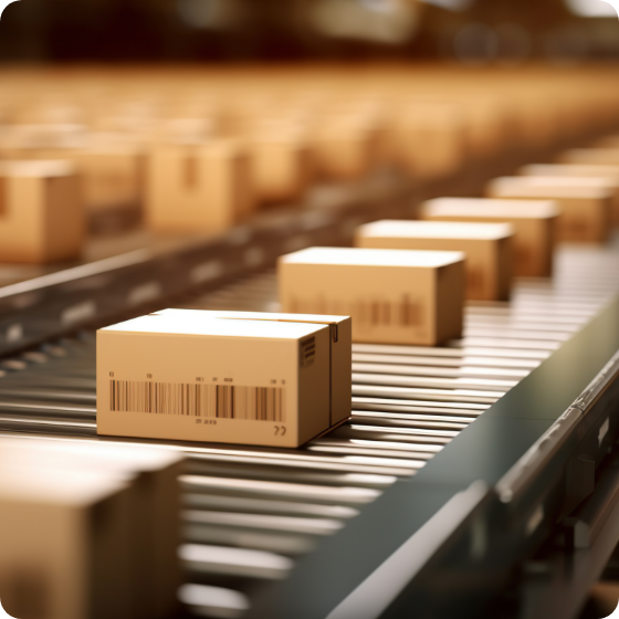 Packages on an assembly line